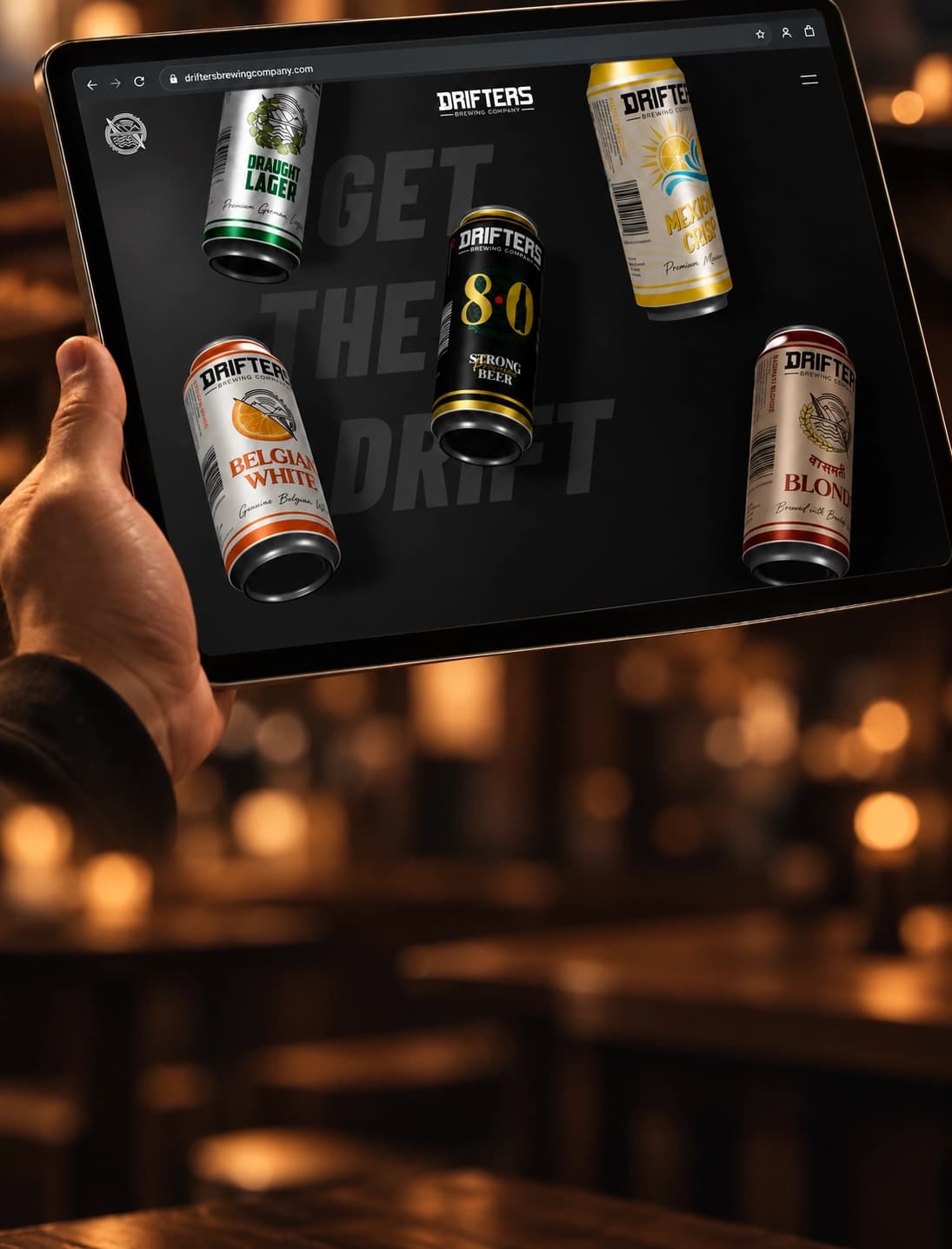 Drifters Brewing Company website on a tablet