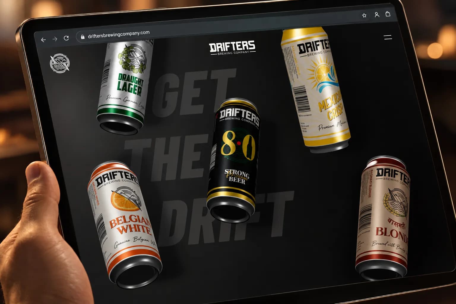 Drifters Brewing Company website on a tablet