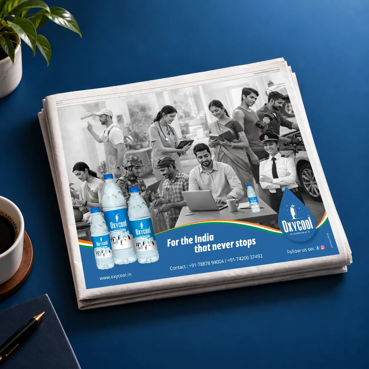 Oxycool campaign creative on a newspaper